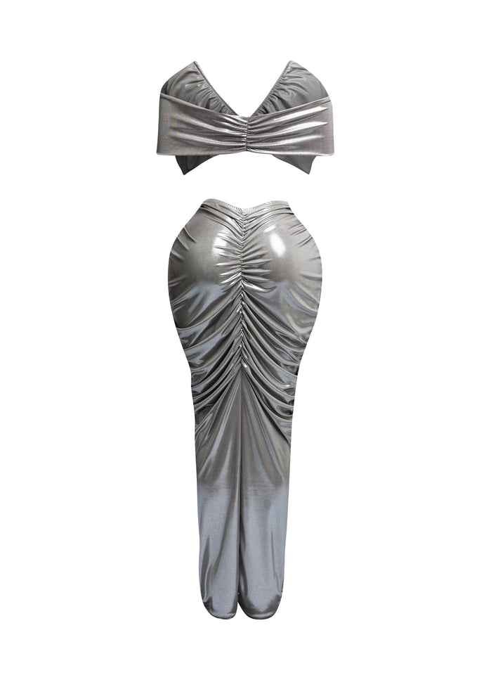 Off shoulder top & draping maxi skirt set - Muvin 
