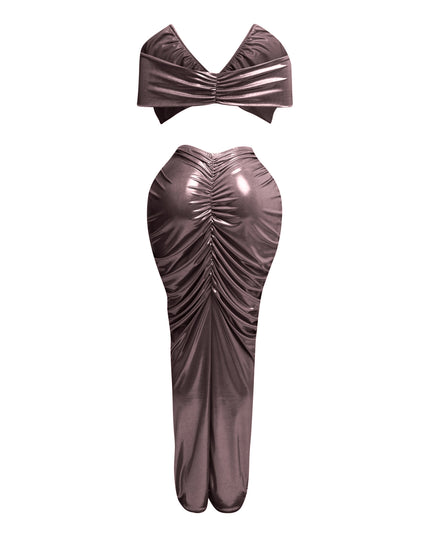 Off shoulder top & draping maxi skirt set - Muvin 