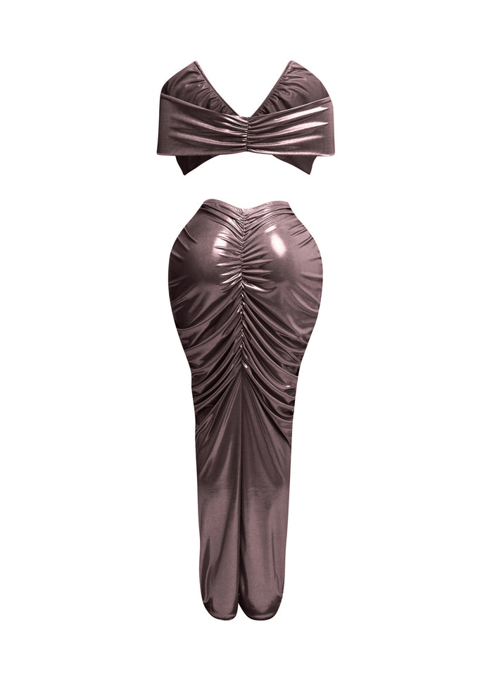 Off shoulder top & draping maxi skirt set - Muvin 
