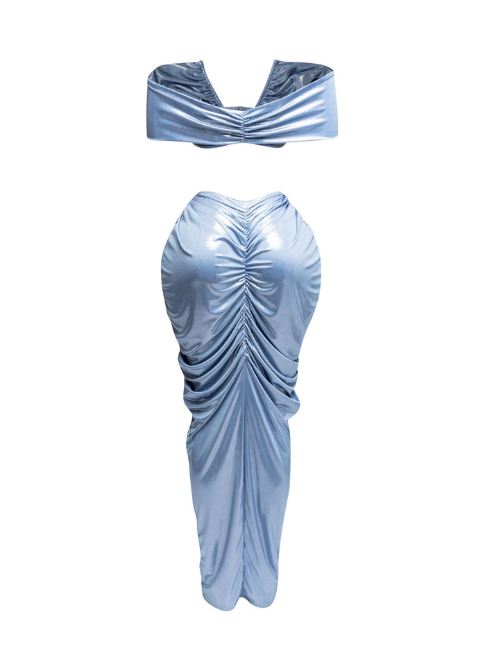 Off shoulder top & draping maxi skirt set - Muvin 