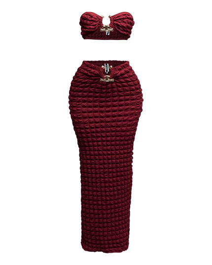 Popcorn fabric gold trimmed bandeau top & skirt set - Muvin 
