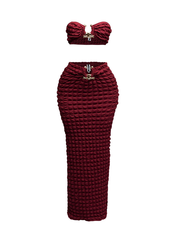 Popcorn fabric gold trimmed bandeau top & skirt set - Muvin 