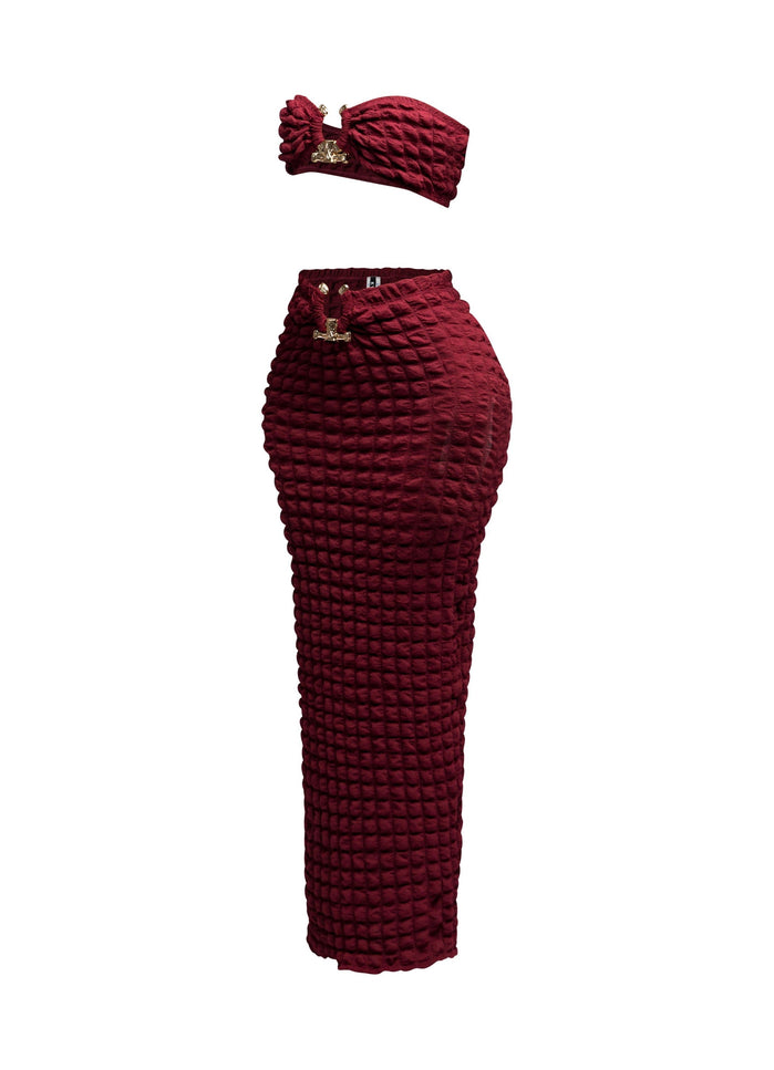 Popcorn fabric gold trimmed bandeau top & skirt set - Muvin 