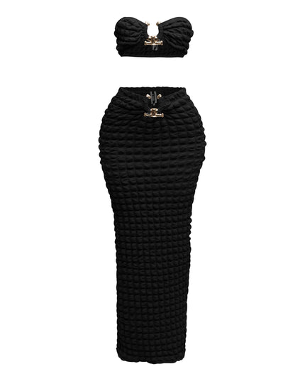 Popcorn fabric gold trimmed bandeau top & skirt set - Muvin 