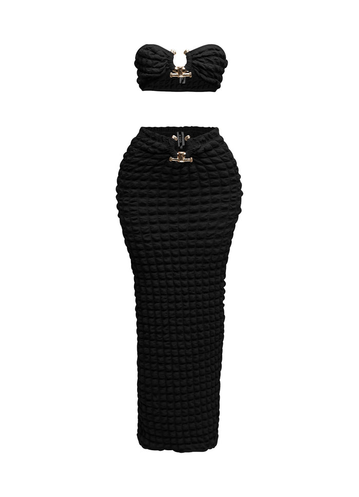 Popcorn fabric gold trimmed bandeau top & skirt set - Muvin 