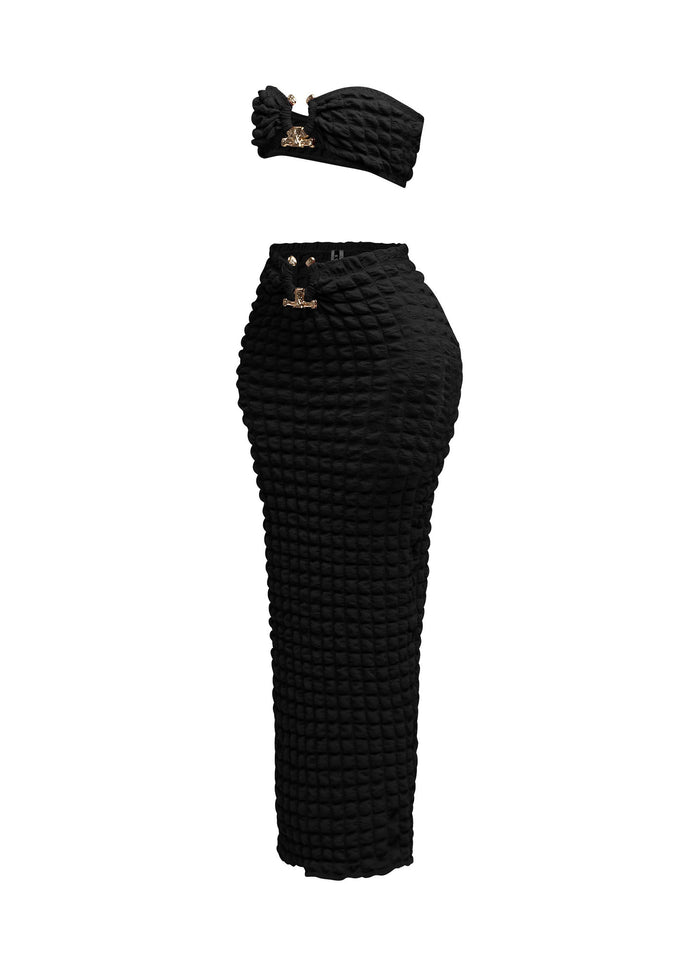 Popcorn fabric gold trimmed bandeau top & skirt set - Muvin 