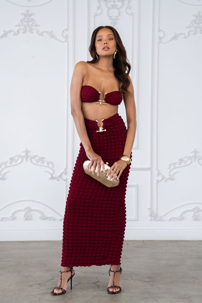 Popcorn fabric gold trimmed bandeau top & skirt set - Muvin 