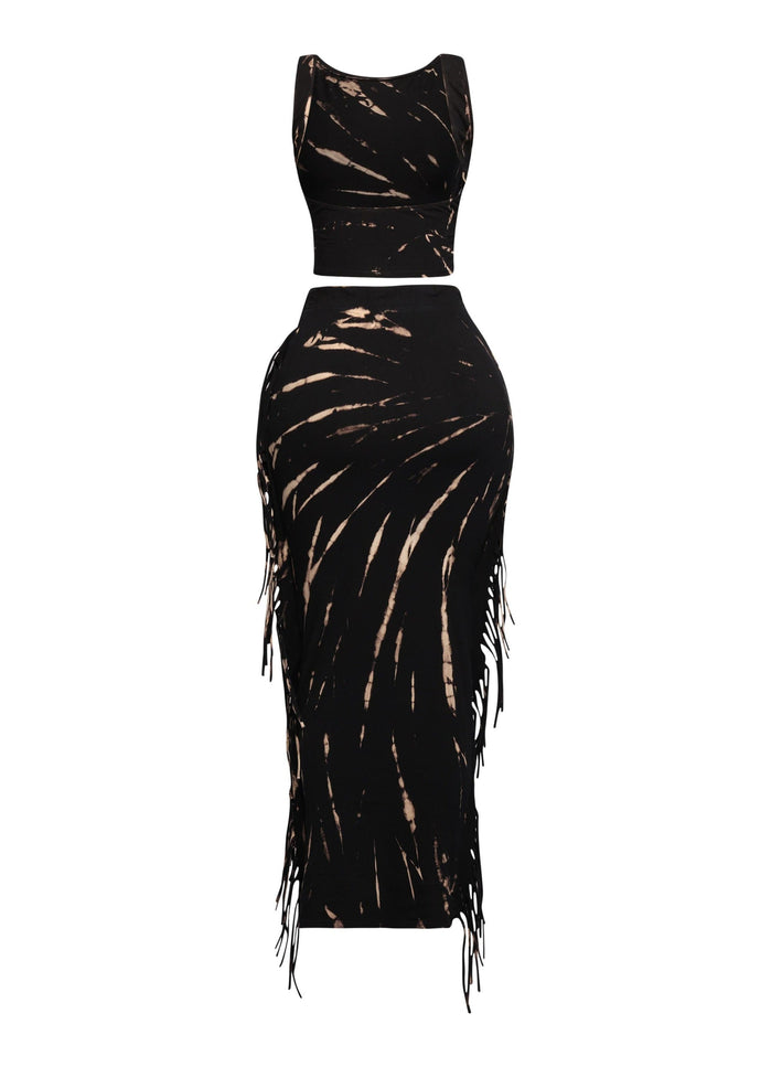 Tie Dye Tank Top and Fringe Skirt Set - Muvin 