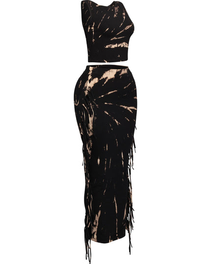 Tie Dye Tank Top and Fringe Skirt Set - Muvin 
