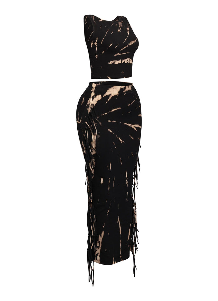 Tie Dye Tank Top and Fringe Skirt Set - Muvin 