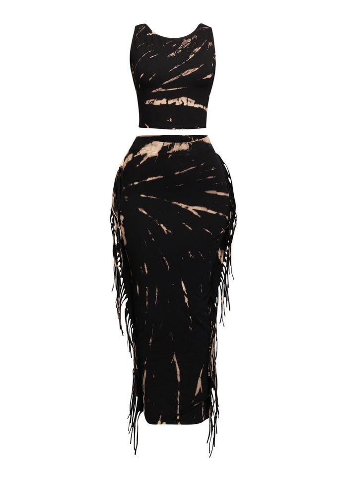 Tie Dye Tank Top and Fringe Skirt Set - Muvin 