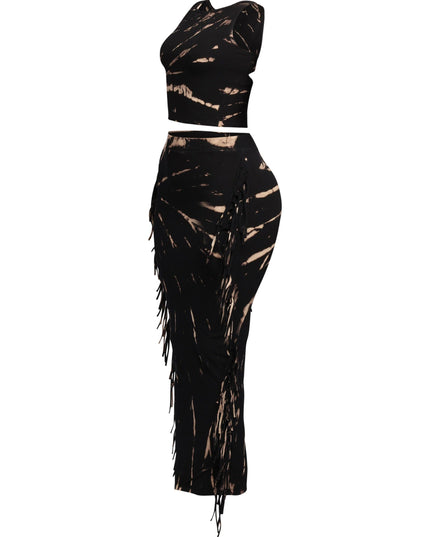 Tie Dye Tank Top and Fringe Skirt Set - Muvin 