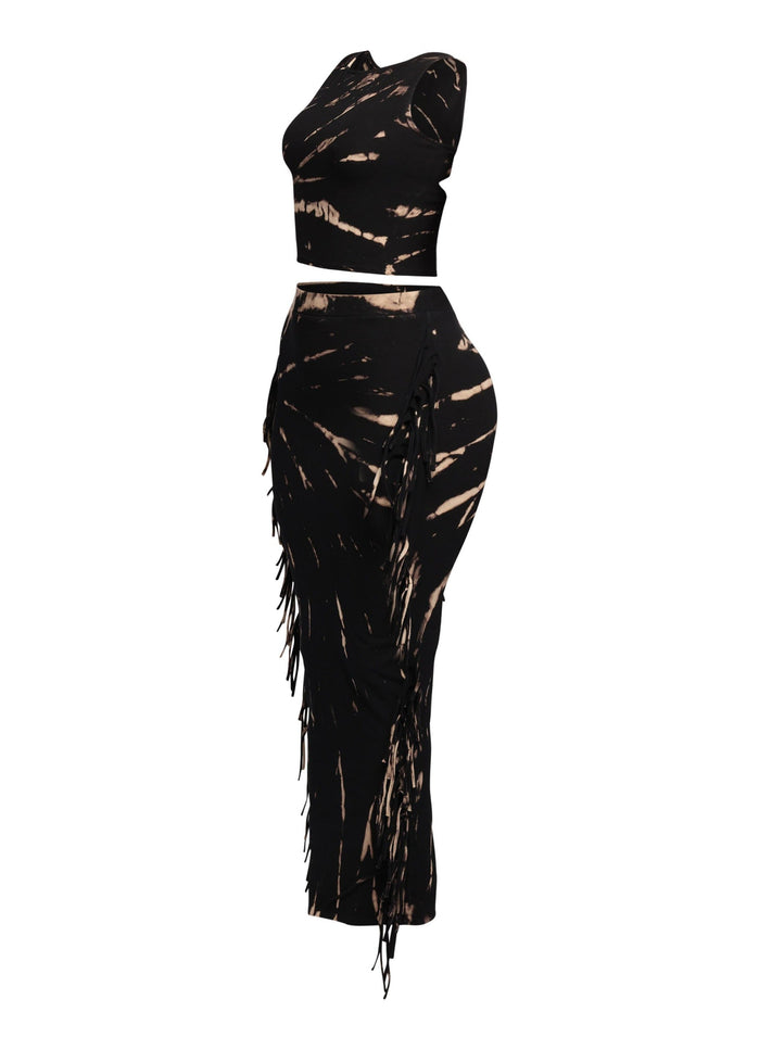 Tie Dye Tank Top and Fringe Skirt Set - Muvin 