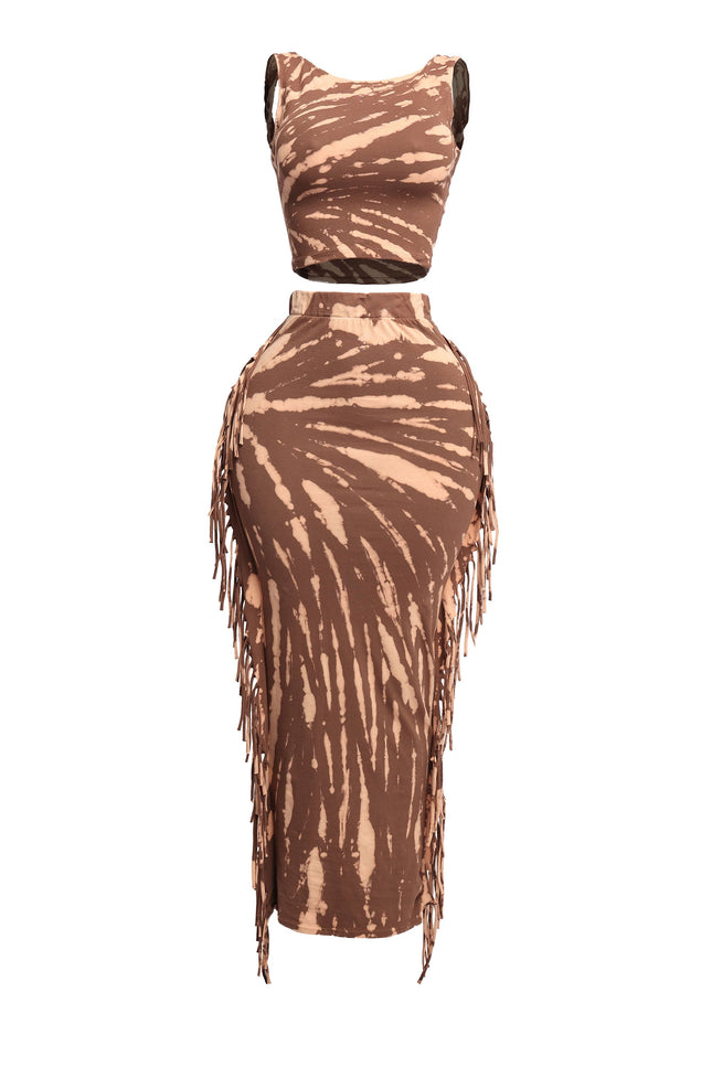 Tie Dye Tank Top and Fringe Skirt Set - Muvin 