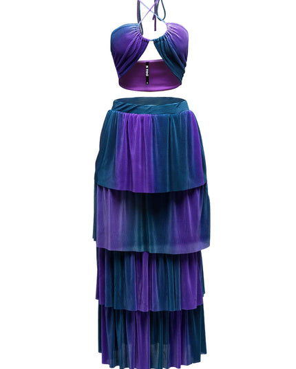Strap halter top & layered skirt set - Muvin 