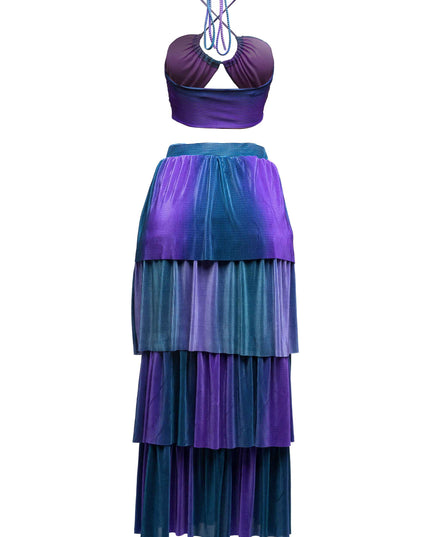 Strap halter top & layered skirt set - Muvin 