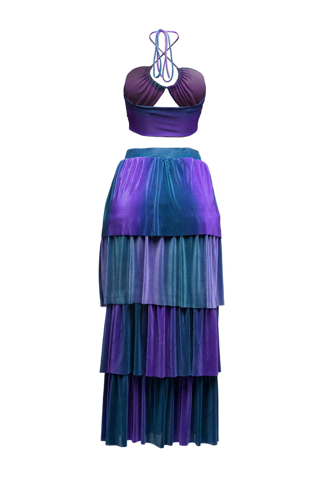 Strap halter top & layered skirt set - Muvin 