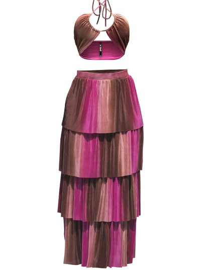 Strap halter top & layered skirt set - Muvin 