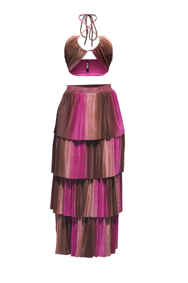 Strap halter top & layered skirt set - Muvin 