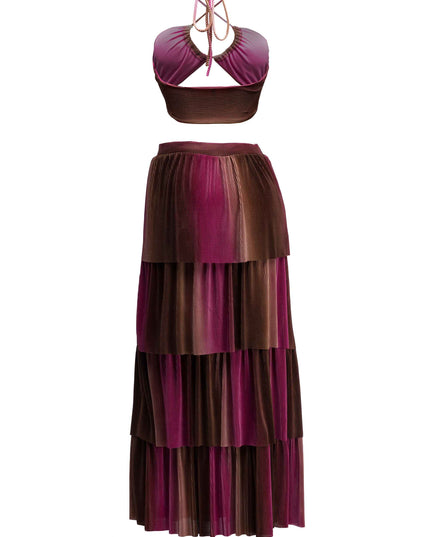 Strap halter top & layered skirt set - Muvin 