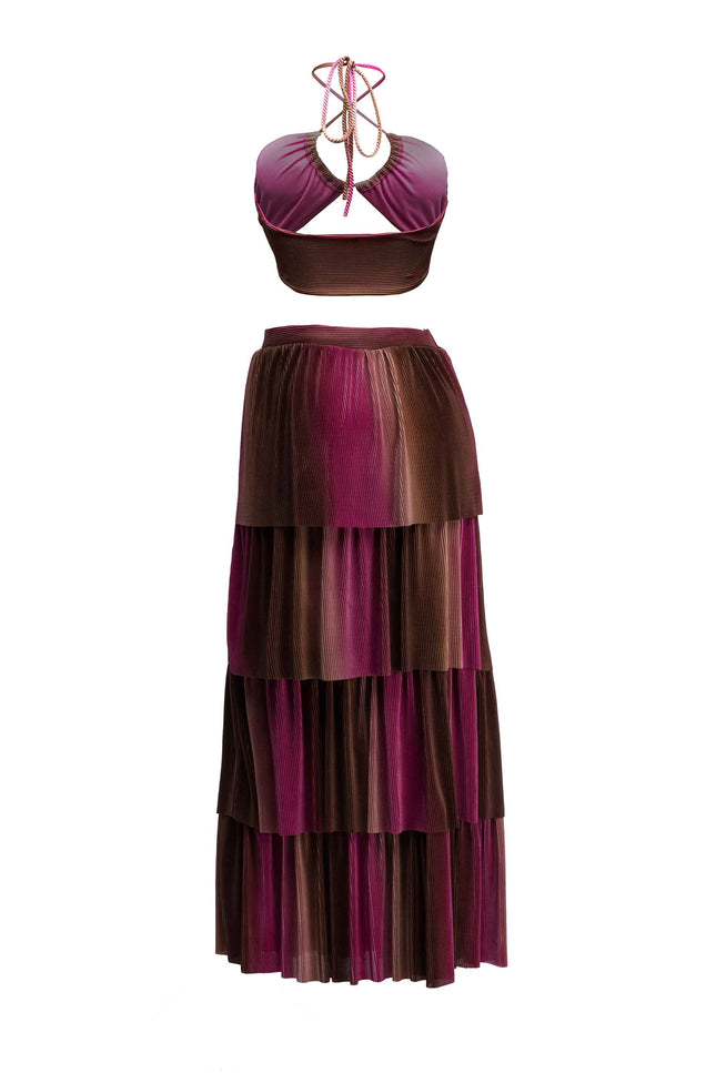Strap halter top & layered skirt set - Muvin 