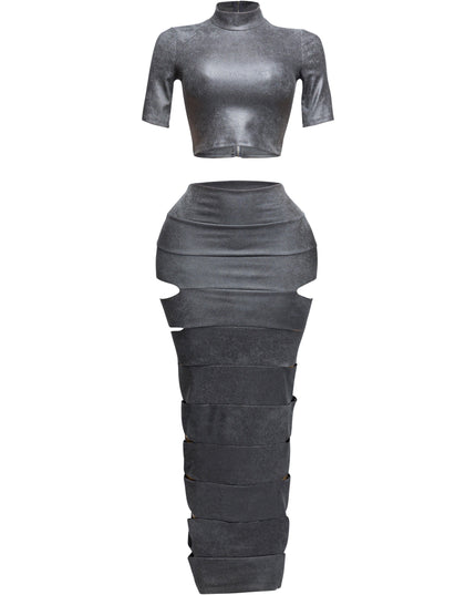 Crop top and laser cut detailed maxi skirt - Muvin 