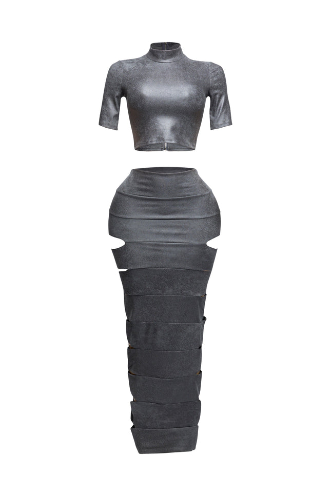 Crop top and laser cut detailed maxi skirt - Muvin 