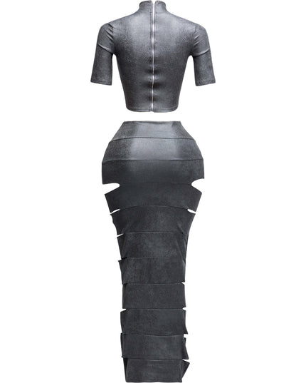 Crop top and laser cut detailed maxi skirt - Muvin 