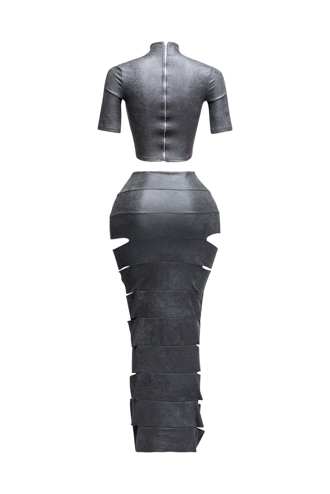 Crop top and laser cut detailed maxi skirt - Muvin 
