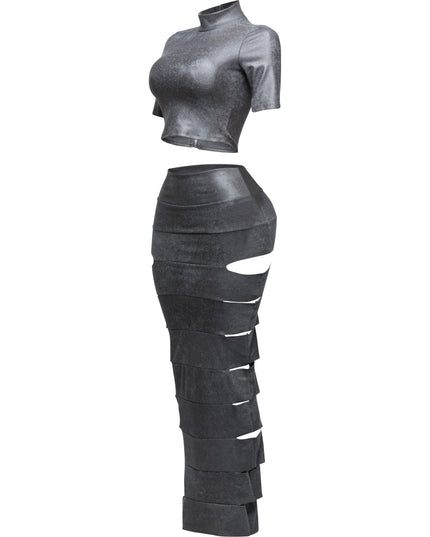 Crop top and laser cut detailed maxi skirt - Muvin 