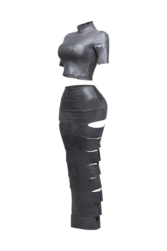 Crop top and laser cut detailed maxi skirt - Muvin 