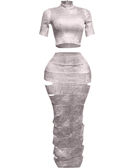 Crop top and laser cut detailed maxi skirt - Muvin 