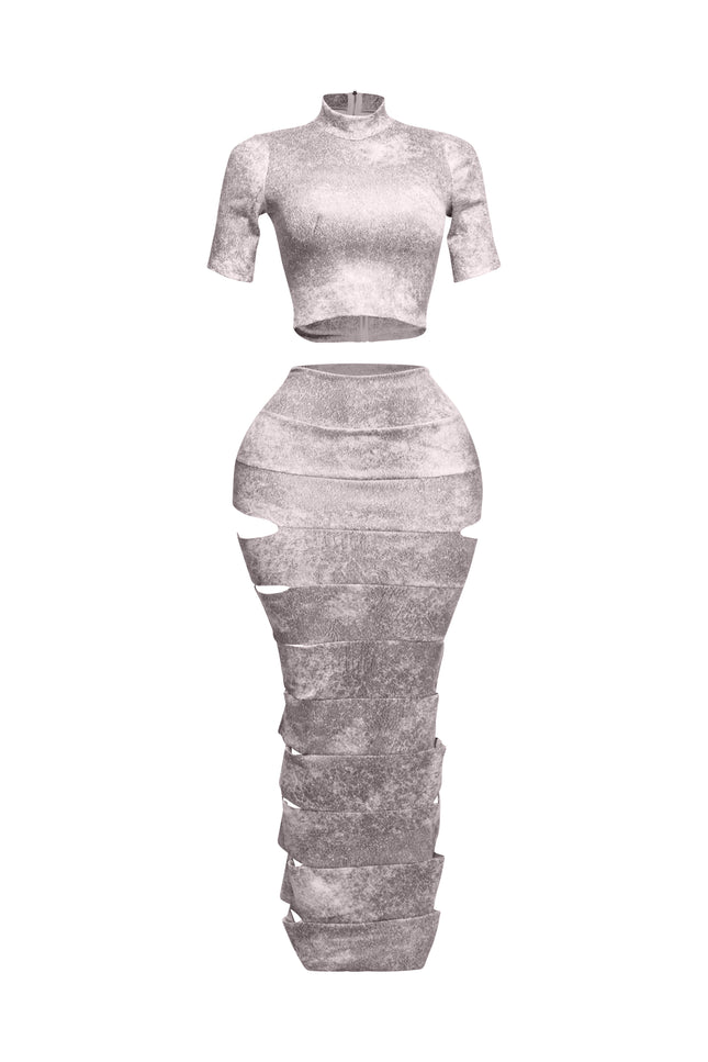 Crop top and laser cut detailed maxi skirt - Muvin 