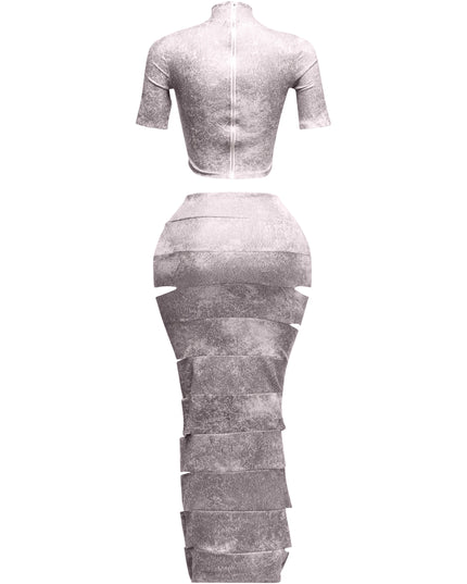 Crop top and laser cut detailed maxi skirt - Muvin 