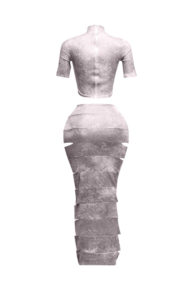 Crop top and laser cut detailed maxi skirt - Muvin 
