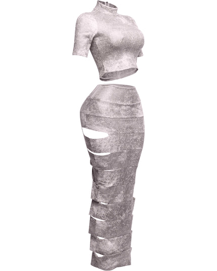 Crop top and laser cut detailed maxi skirt - Muvin 
