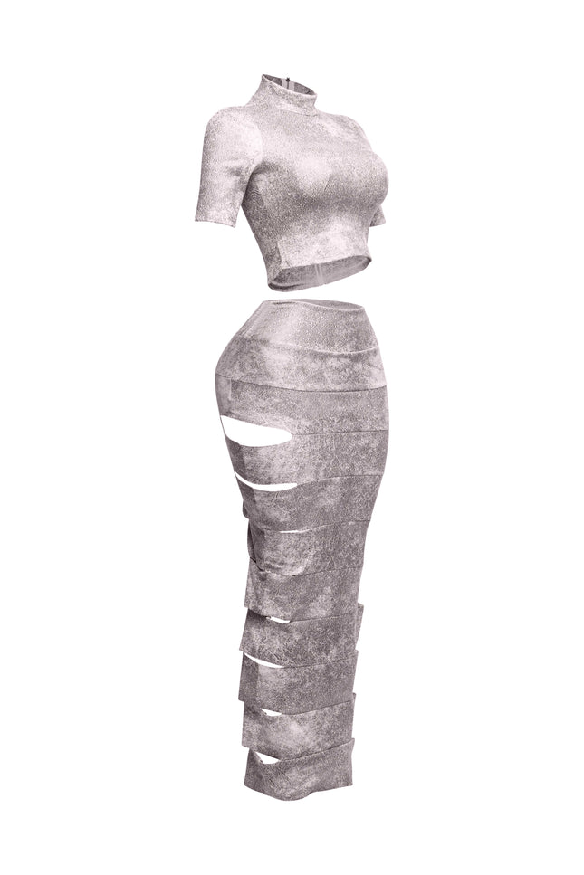 Crop top and laser cut detailed maxi skirt - Muvin 