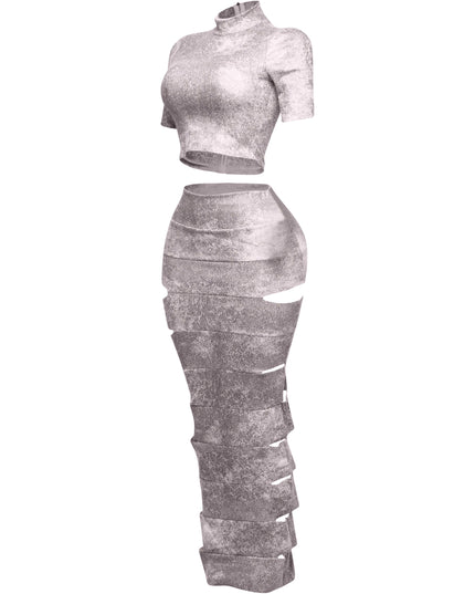 Crop top and laser cut detailed maxi skirt - Muvin 