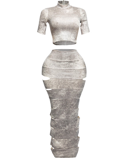 Crop top and laser cut detailed maxi skirt - Muvin 