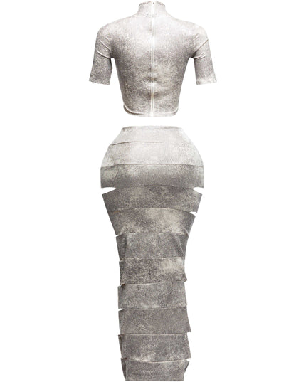 Crop top and laser cut detailed maxi skirt - Muvin 