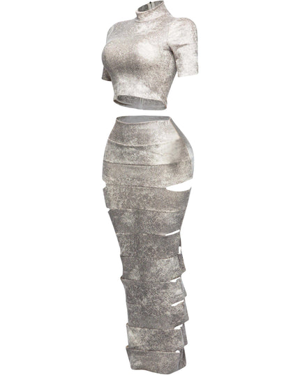 Crop top and laser cut detailed maxi skirt - Muvin 