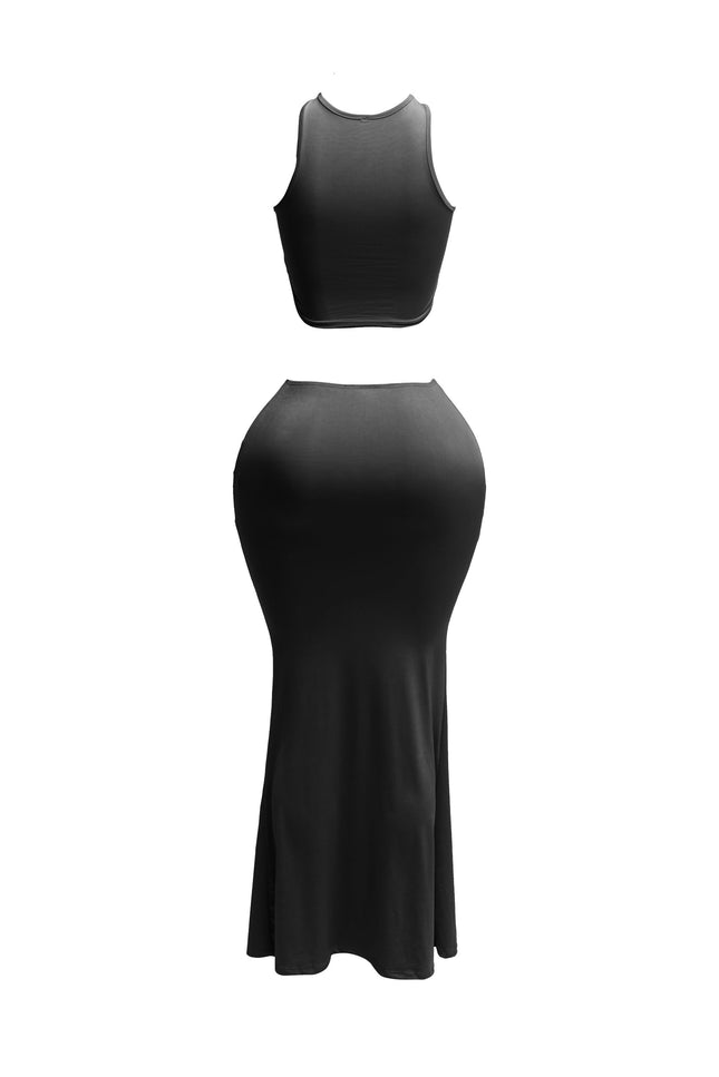 Gold chain trimmed crop top & long skirt set - Muvin 