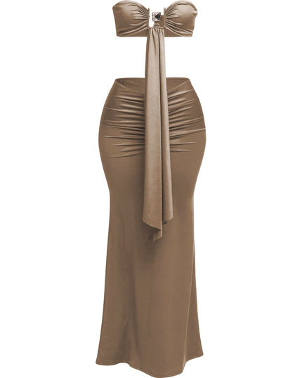 Trimmed front strap drape top & maxi skirt set - Muvin 