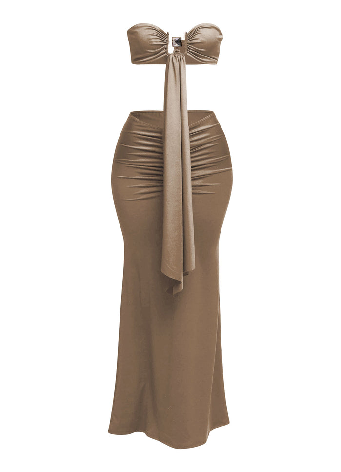 Trimmed front strap drape top & maxi skirt set - Muvin 