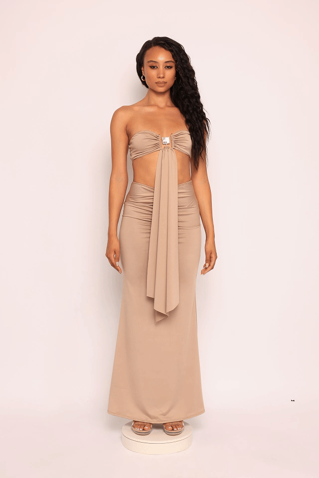 Trimmed front strap drape top & maxi skirt set - Muvin 