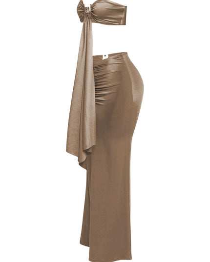 Trimmed front strap drape top & maxi skirt set - Muvin 