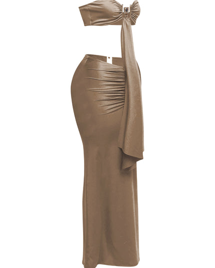 Trimmed front strap drape top & maxi skirt set - Muvin 