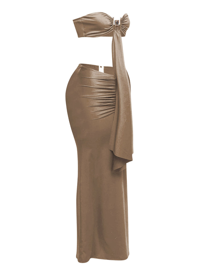Trimmed front strap drape top & maxi skirt set - Muvin 
