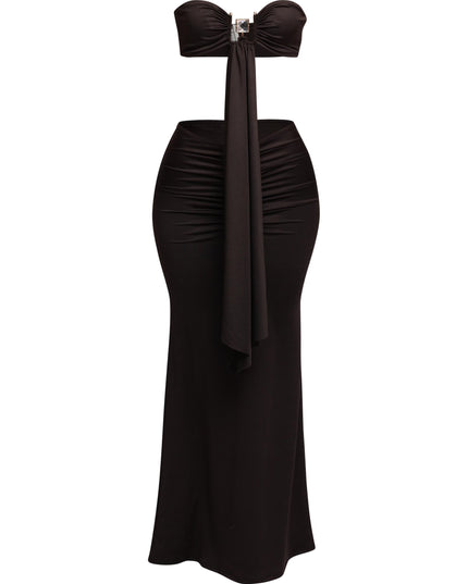 Trimmed front strap drape top & maxi skirt set - Muvin 