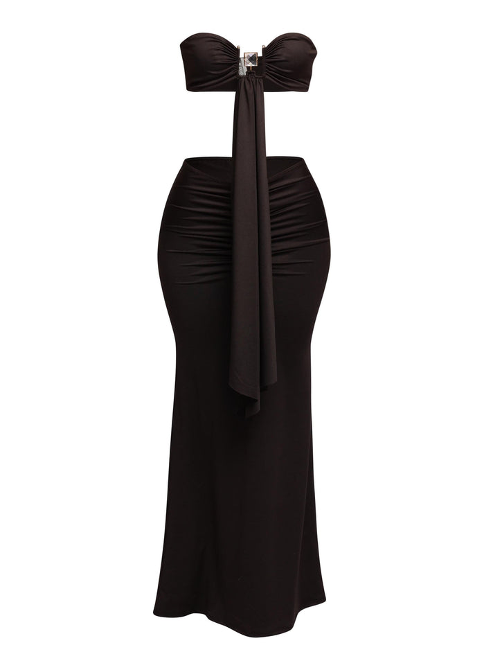 Trimmed front strap drape top & maxi skirt set - Muvin 